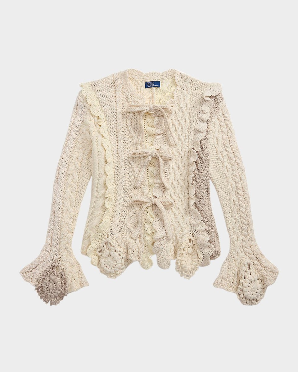 Mixed-Stitch Tie-Front Cardigan